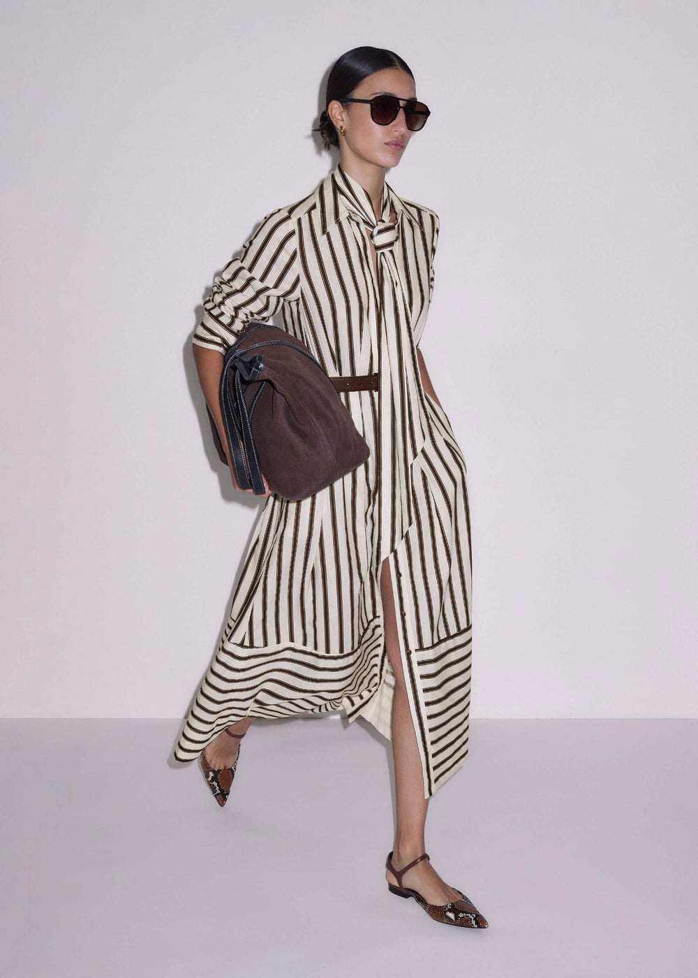Cream Spring Stripe Maxi Dress + Belt meandem