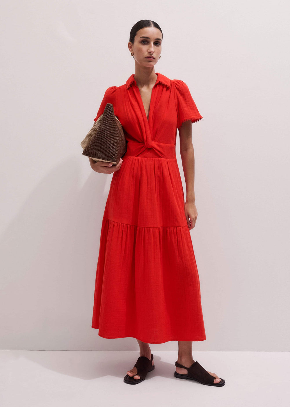 Red Cheesecloth Twist Detail Fit + Flare Maxi Dress meandem