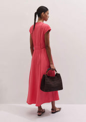 Pink Crease-Less Linen Embroidered Maxi Dress meandem