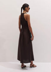 Brown Crease-Less Linen Twist Front Maxi Dress meandem