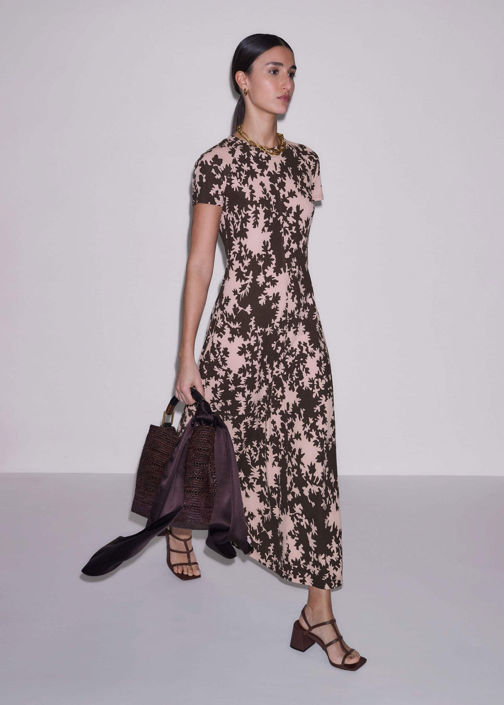 Pink Speckled Bloom Print Contour Maxi Dress meandem