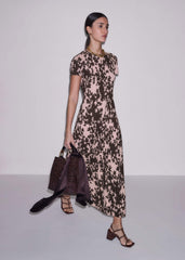 Pink Speckled Bloom Print Contour Maxi Dress meandem