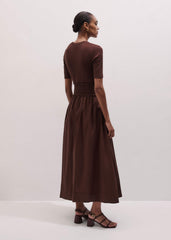 Cinnamon V-Neck Smocked Skirt Mixed Media Maxi Dress meandem