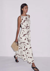 Cream Crease-Less Linen Fit + Flare Maxi Dress meandem