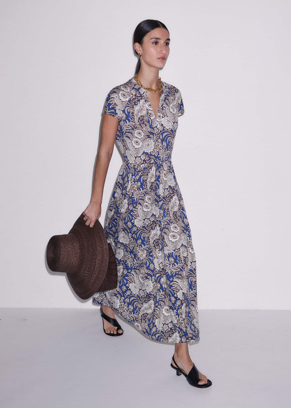 Blue Elaborate Botanical Tiered Maxi Dress meandem