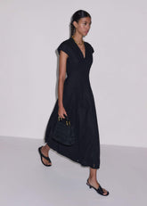 Black Crease-Less Linen Embroidered Maxi Dress meandem