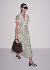 Green Silk Cotton Lace Trim Maxi Dress meandem