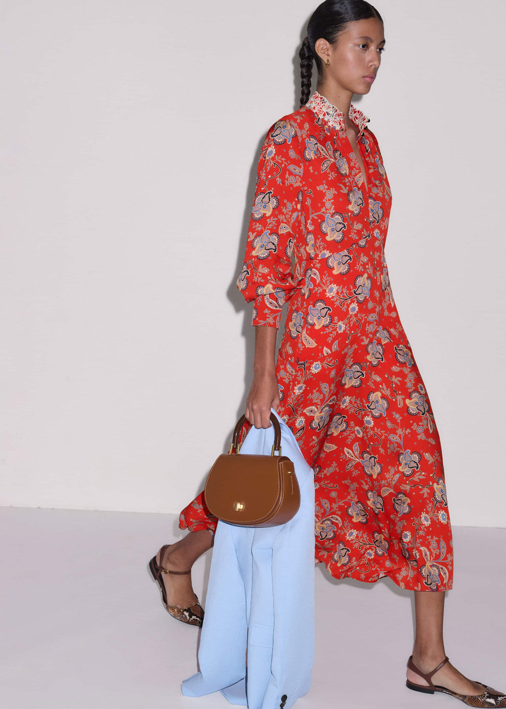 Orange Fit + Flare Ornate Paisley Print Maxi Dress meandem