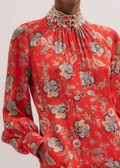 Orange Fit + Flare Ornate Paisley Print Maxi Dress meandem