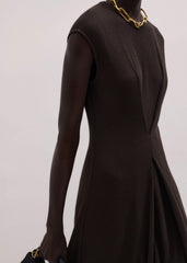Brown Draped Waist Clever Pleat Maxi Dress meandem