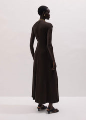 Brown Draped Waist Clever Pleat Maxi Dress meandem