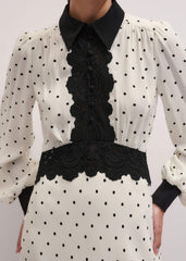 Cream Winter Polka Dot Lace Trim Maxi Dress meandem