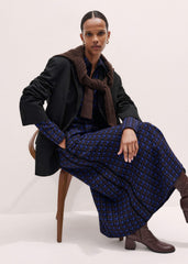 Navy Houndstooth Jacquard Ponte Zip Neck Maxi Dress meandem