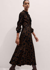 Black Floral Scroll Print Crepe Signature Maxi Dress meandem