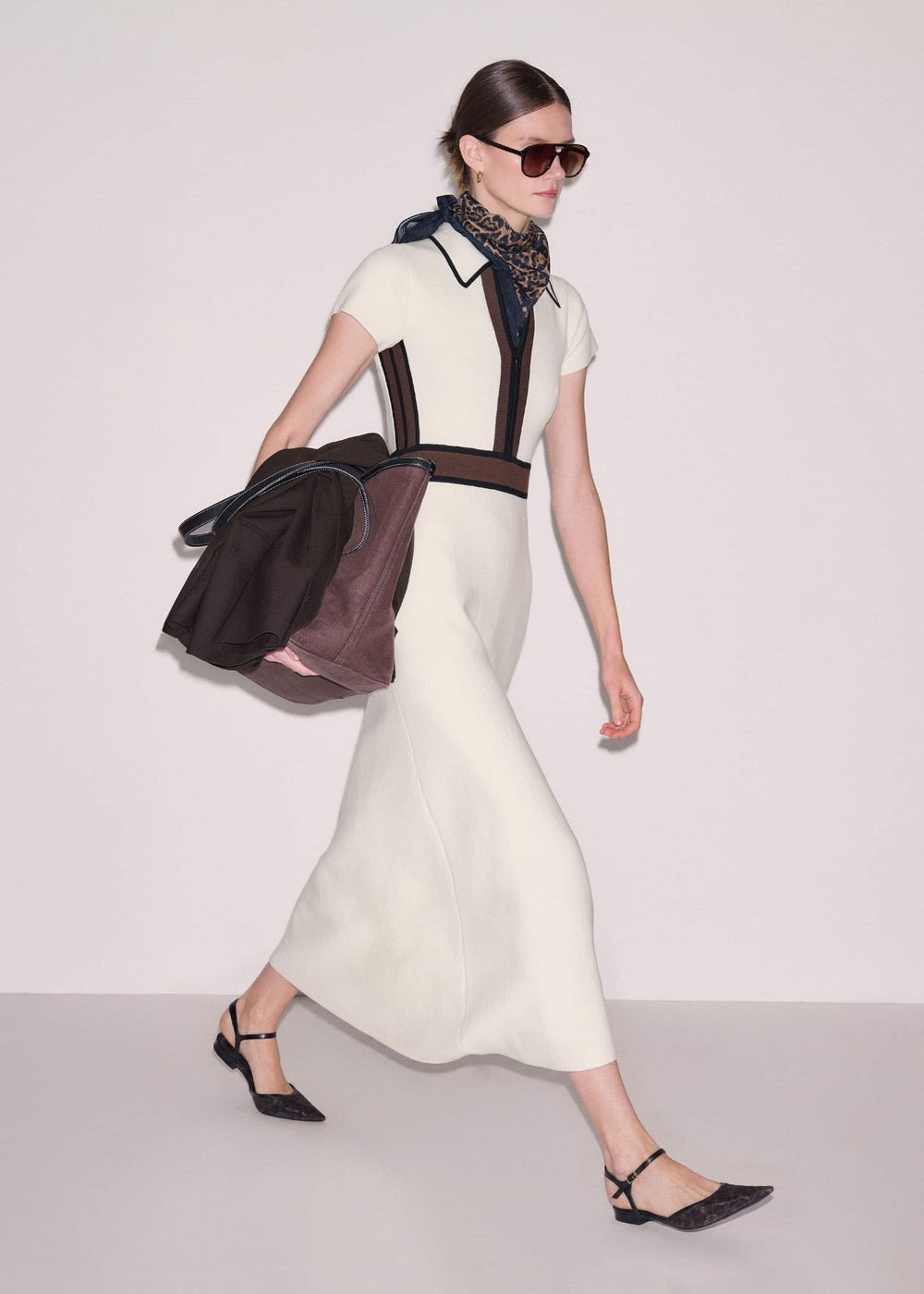 Cream Milano Knit Collared Fit + Flare Maxi Dress meandem