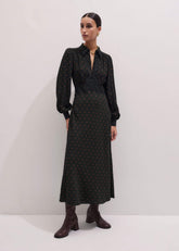 Black Winter Polka Dot Lace Trim Maxi Dress meandem