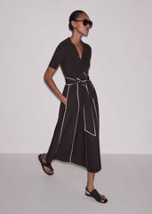 Brown Mixed Media Fit And Flare Midi Dress + Belt meandem