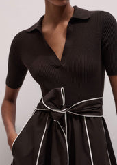 Brown Mixed Media Fit And Flare Midi Dress + Belt meandem