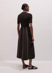 Brown Mixed Media Fit And Flare Midi Dress + Belt meandem