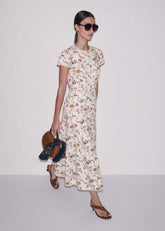 Cream Wild Spring Floral Print Fit + Flare Midi Dress meandem