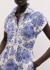 White Cheesecloth Fit + Flare In-Full-Bloom Print Midi Dress meandem