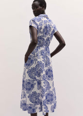White Cheesecloth Fit + Flare In-Full-Bloom Print Midi Dress meandem