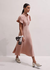 Smoke Pink Contrast Stitch Midi Dress meandem
