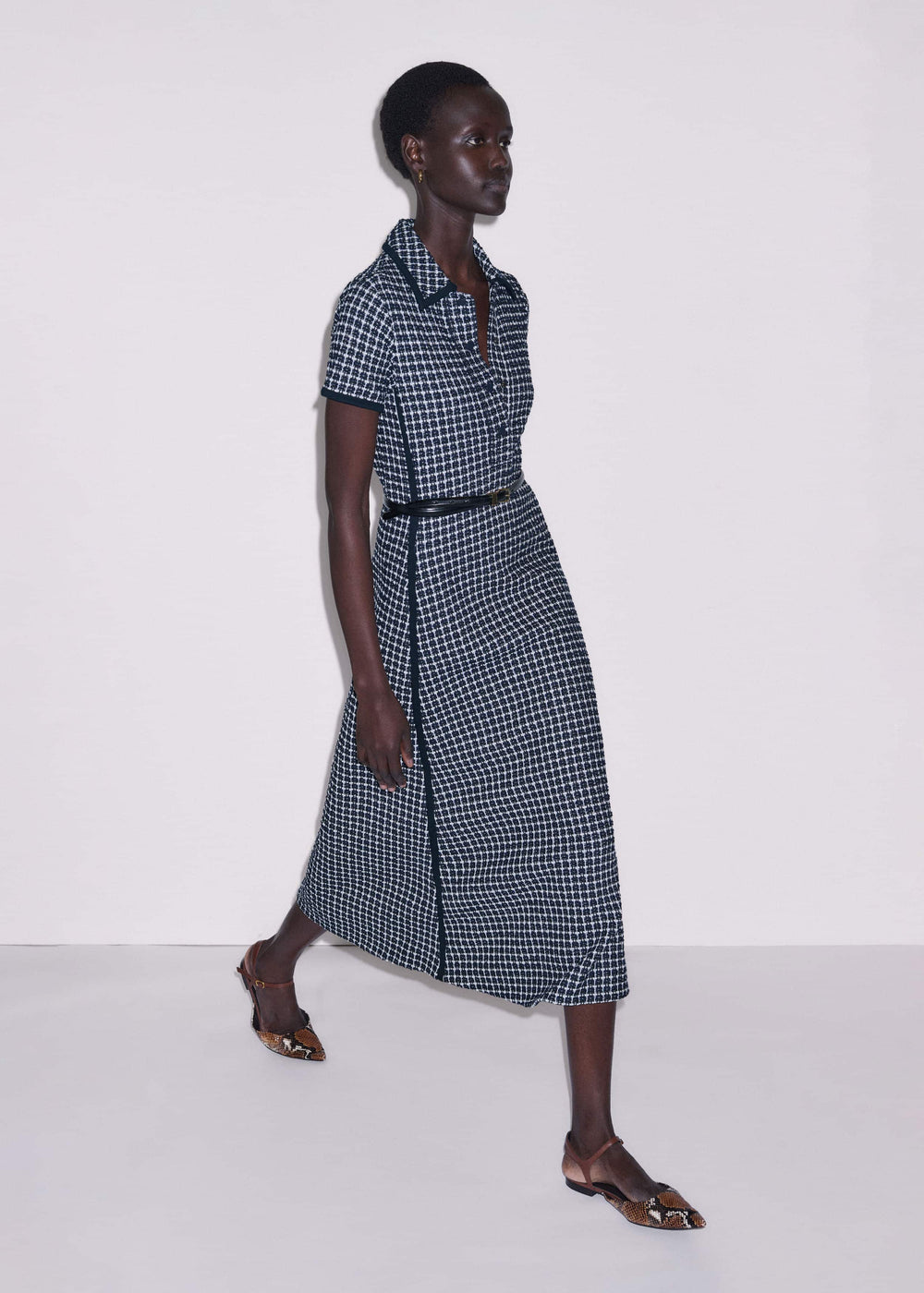 Navy Textured Midi Dress + Belt meandem