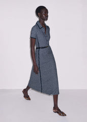 Navy Textured Midi Dress + Belt meandem