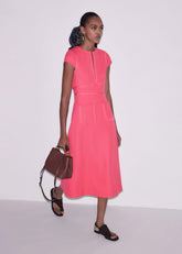 Pink Contrast Binding Fit And Flare Midi Dress meandem