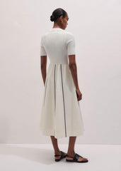 Cream Mixed Media Fit And Flare Midi Dress + Belt meandem