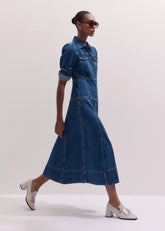 Blue Panelled Fit + Flare Midi Dress meandem
