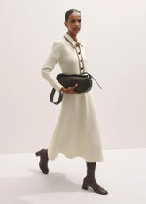 Cream Crochet Trim Fit and Flare Midi Dress meandem