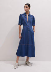 Blue Fluid Fit + Flare Midi Dress + Belt meandem