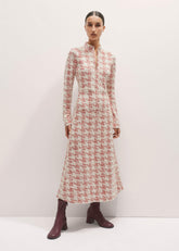Red Exaggerated Houndstooth Midi Dress meandem