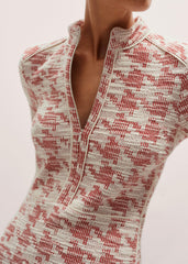 Red Exaggerated Houndstooth Midi Dress meandem