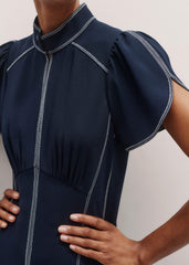 Navy Contrast Stitch Midi Dress meandem