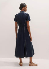 Navy Contrast Stitch Midi Dress meandem