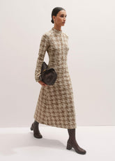 Brown Exaggerated Houndstooth Midi Dress meandem
