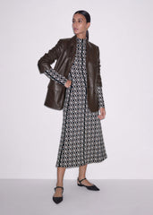 Navy Graphic Jacquard Fit and Flare Midi Dress meandem