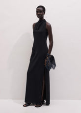Black Draped Full Length Dress meandem