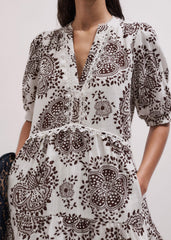 White Cheesecloth In-Full-Bloom Print Swing Short Dress meandem