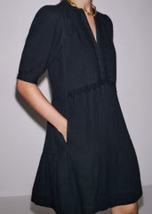 Navy Cheesecloth Short Swing Dress meandem