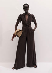 Brown Twisted Front Cheesecloth Jumpsuit meandem