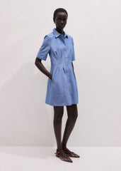 Blue Cotton Chambray Mini Shirt Dress meandem