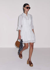 White Lace Trim Short Dress meandem