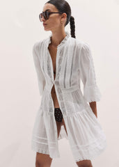White Lace Trim Short Dress meandem
