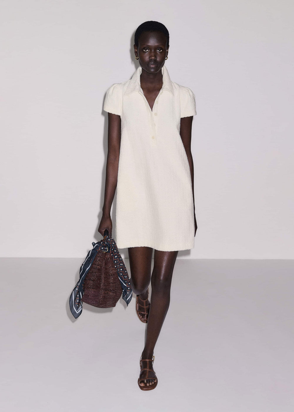 Cream Jacquard Short Swing Dress meandem