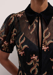 Black Autumn Floral Embroidery Maxi Dress meandem
