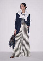 Cream Linen-Blend Spring Stripe Wide-Leg Pant meandem